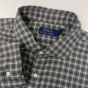 Polo Ralph Lauren Men's XXL Cotton Gray Plaid Long Sleeve Button Front Shirt